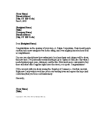 free letter template for congratulations on new store opening letter of congratulations template