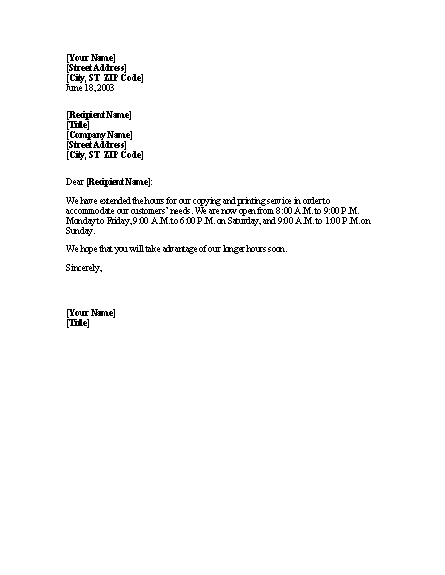 store hours extended announcement letter template useful letters