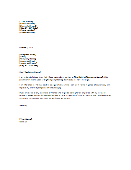 Announcing Your Job Search Letter Template - Useful Letters Templates