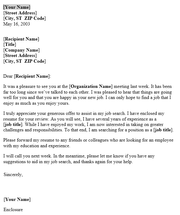 Job Search Help Request Letter Template - Useful Letters Templates