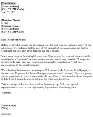 Sample Notice of Rate Increase Letter Template - Useful Letters Templates